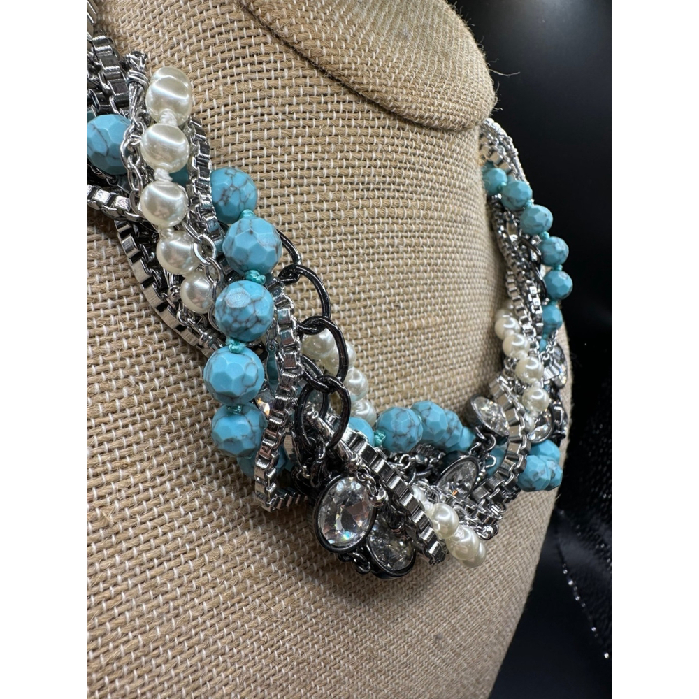 Genuine Turquoise and Multi Chain Torsade Statement Necklace